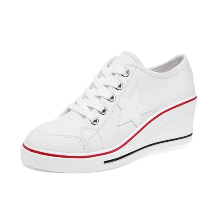 Femme Baskets Mode en Toile Talon Compense Chaussures de Sport Fermeture Lacets Cdiscount Chaussures