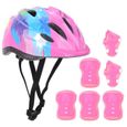 7pcs enfants patinage vélo équipement de protection mis casque de sécurité genou coude poignet pad (enfants colorés roses)-1