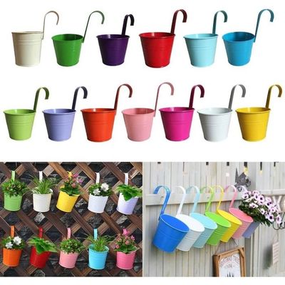 Lot De 10 Pots De Fleurs Suspendus - Métal - 10 Couleurs - Avec Trou Drainage