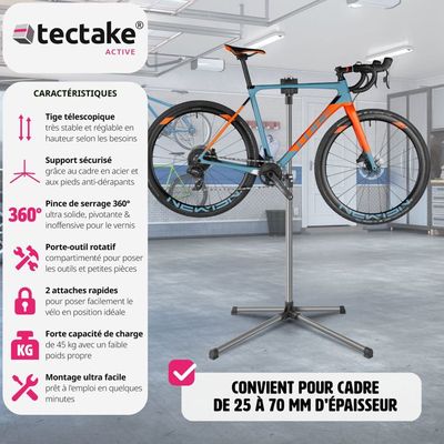 TECTAKE Pied d atelier velo Pied de reparation velo Pied de travail 360 Stand de reparation velo Support velo Cdiscount Sport