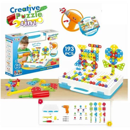 Wisplye Jeu De Mosaïque 237 Pièces – Perceuse Électrique & Valise De Rangement – Jouet DIY 3D Pour Enfants 3 4 5 Ans – Cadeau Montessori Fille Garçon