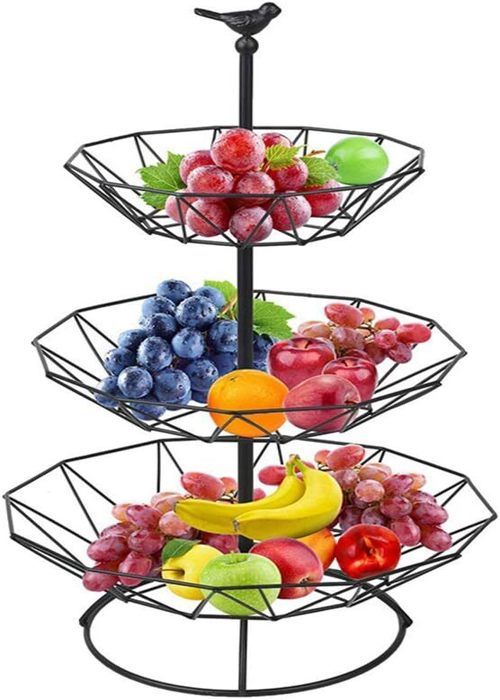 Étagère à Fruits 3 étages En Métal Doré - Hauteur 47 Cm - Gain De Place Pour Cuisine Ou Salon