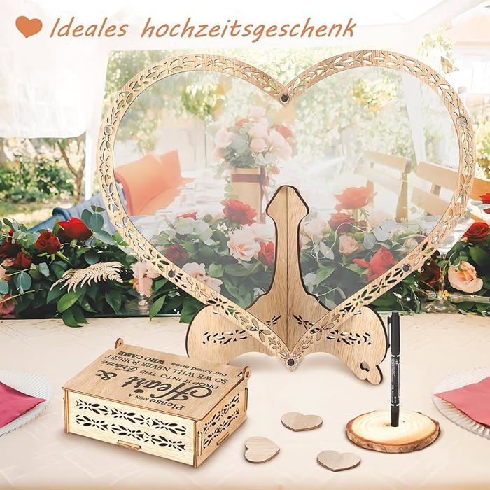 Livre d'or de mariage personnalisé alternatif avec photo en bois rustique pour livre d'or de mariage, fête prénuptiale, cadre avec boîte en bois de 30 à 100 cœurs pour fête d'anniversaire, style Livre d'or de mariage personnalisé alternatif avec photo en bois rustique pour livre d'or de mariage, fête prénuptiale, cadre avec boîte en bois de 30 à 100 cœurs pour fête d'anniversaire, style
