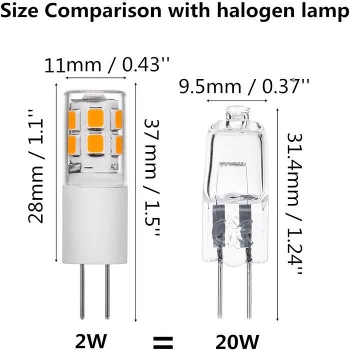 G4 LED 12V 2W Blanc Chaud 3000K, 200lm, quivalent Lampe Halogène G4 10W  20W, non-dimmable
