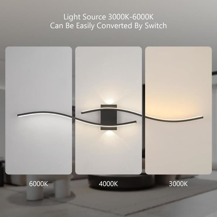 J.SUNUN Applique Urales Intérieur LED Noir Longue 100C 35W, Éclairage