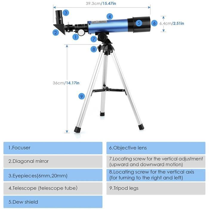 Télescope Pour Enfants Et Débutants - 60mm D'ouverture, 400mm Focale, Avec 3 Oculaires (20X,30X,40X) Et Trépied
