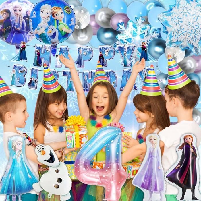 Guirlande Anniversaire Reine Des Neiges – Happy Birthday + Flocons Scintillants – Thème Frozen Glace Hiver Parfait Fête Enfant