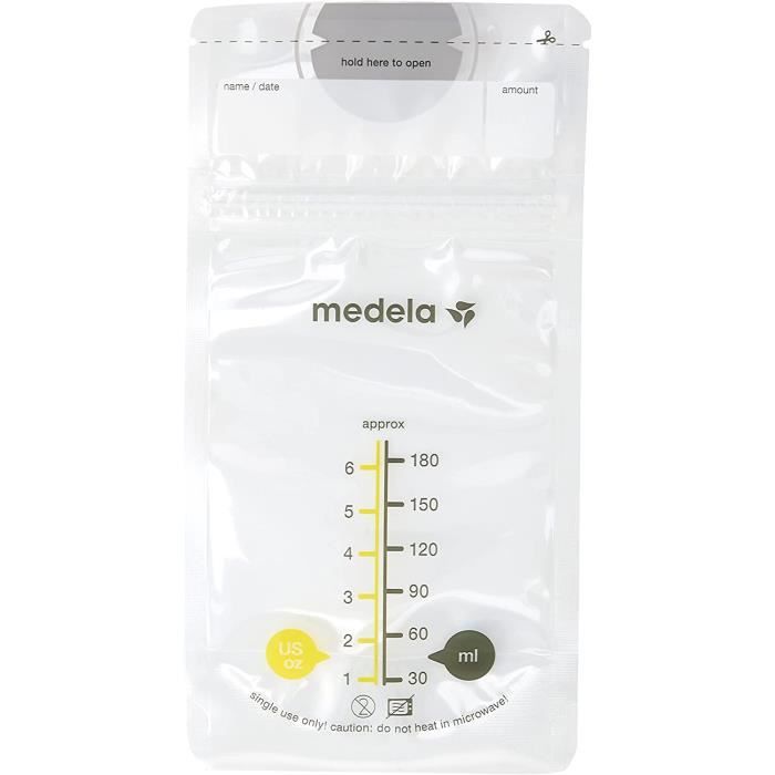 Sachets Conservation Lait Maternel Medela - Lot De 50, 180ml, Sans BPA | Double Fermeture, Stérilisés