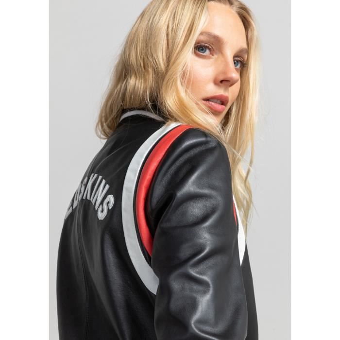 Veste Cuir Redskins Ambroise Sting REDSKINS Femme Noir Cuir d agneau Noir Cdiscount Pret a Porter