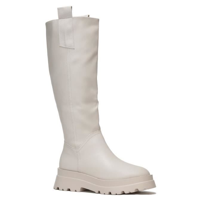 Bottes Femme LA MODEUSE Beige Plateforme crantee Fermeture zippee Beige Cdiscount Chaussures