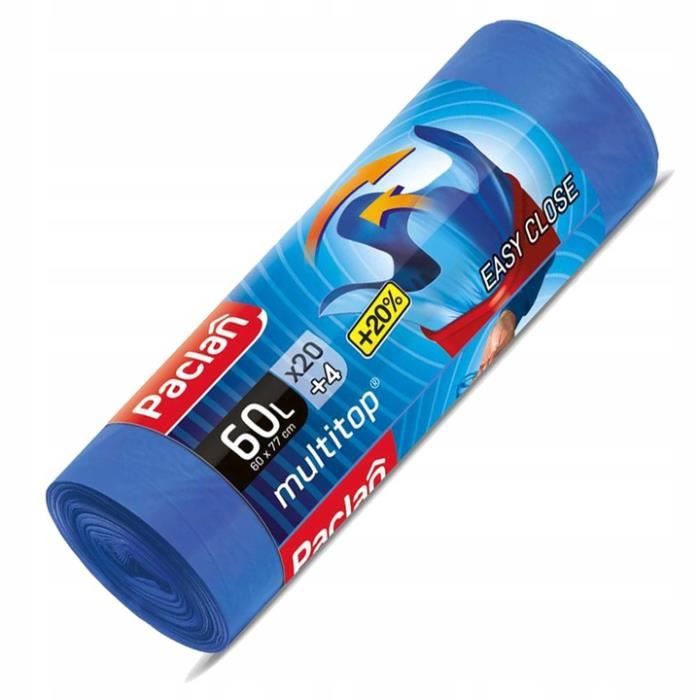 Sacs poubelle TSP 60L - fabriqués à partir de matériaux 100 % recyclés (PE)  - certifiés Ange Bleu - rouleau de 20 - épaisseur du film 25 µm - 680x730