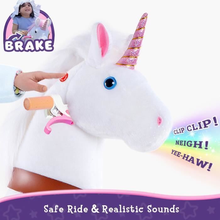 PoneyCycle Licorne à Enfourcher - Modèle U Rose - Pour Enfants 4-8 Ans - Avec Frein Et Son