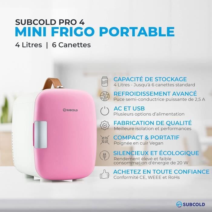 Subcold Pro4 Mini frigo de luxe 4 litres-6 canettes AC et USB Petit  réfrigérateur portable pour le bureau, la chambre, la voi44 - Achat / Vente  mini-bar – mini frigo Subcold Pro4