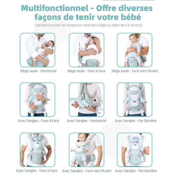 Porte-Bébé Ergonomique 3D Mesh 4 Positions - Duveteux Respirant Jusqu'à 18kg Avec Capuche Amovible Noir