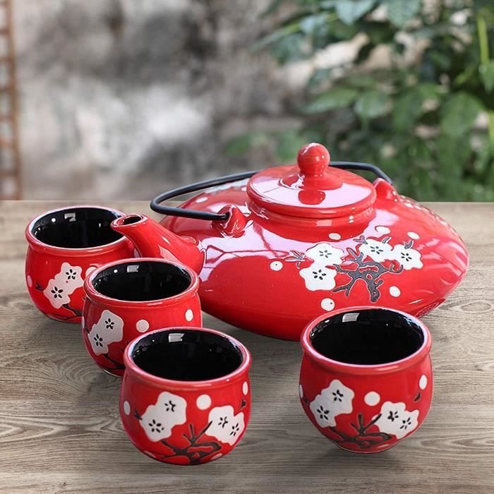 Les tasses à thé fleurs rouges Ensemble de 4