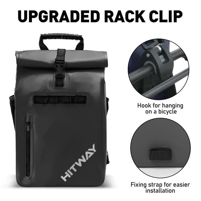 Sacoche Vélo Hitway 29L étanche – 3 En 1 : Sac De Porte-bagages, Sac à Dos, Sacoche, PVC Résistant