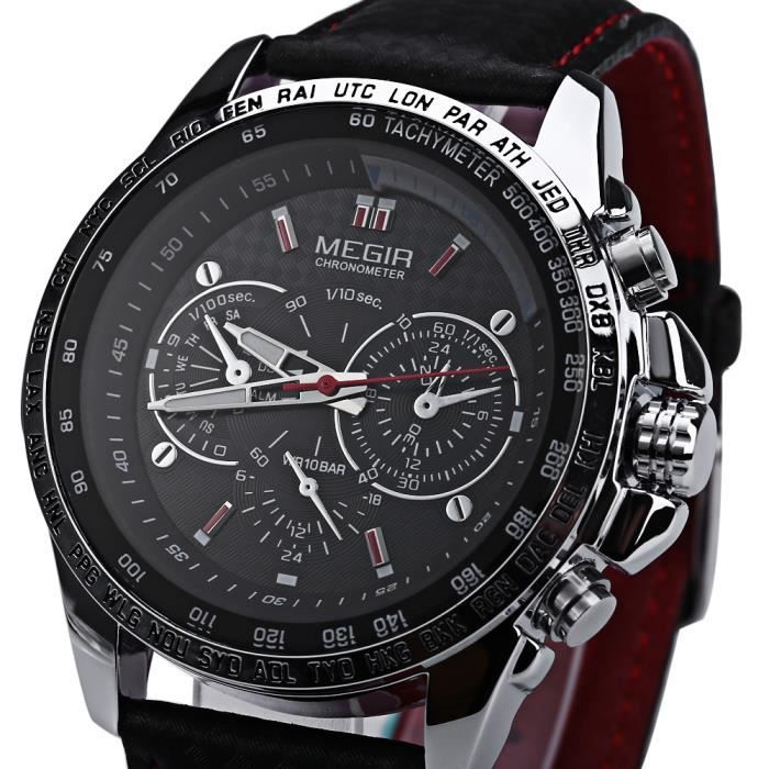MEGIR M1010 Homme Quartz 30M Etancheite Bracelet en cuir Sport Wristwatch NOIR80858085 Cdiscount Bijouterie