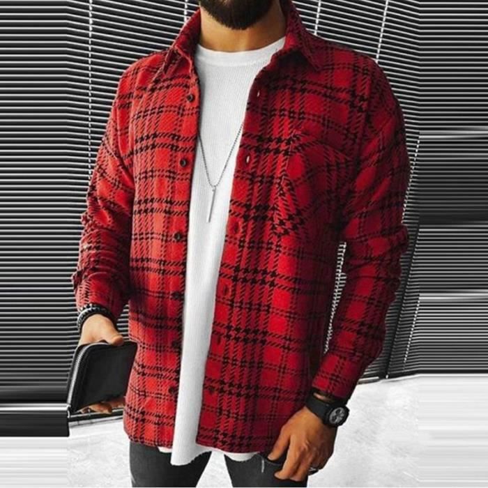 Chemise noir best sale et rouge homme