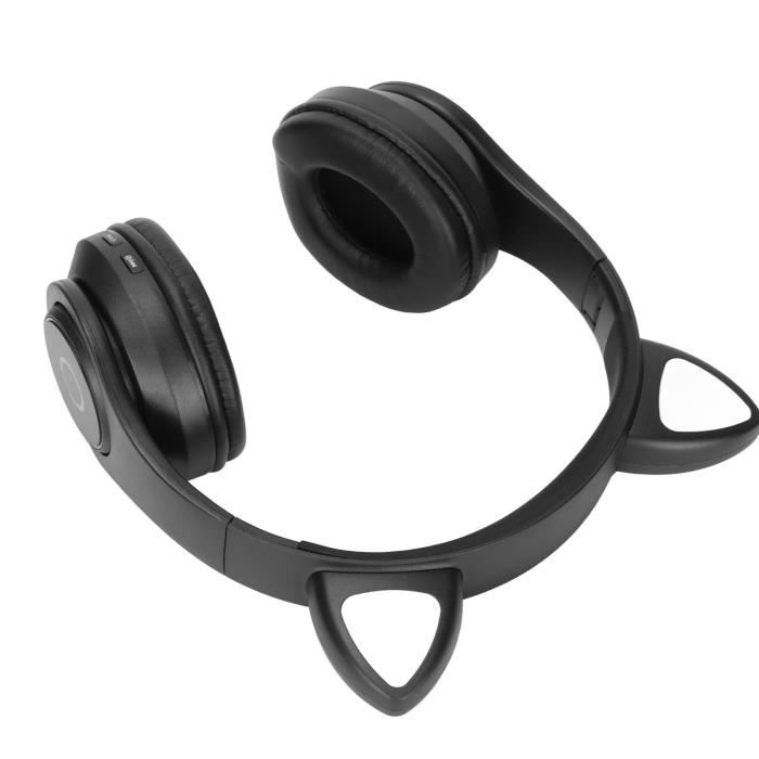 Casque Bluetooth B39 oreille de chat Bluetooth casque mignon réglable basse  Portable sans fil son videoprojecteur Noir