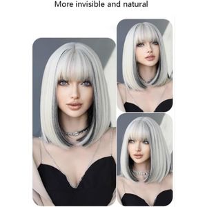 Perruque Courte Carré Frange - Cheveux Humains Indiens - 25 Cm - Noir - Bonnet Moyen - Neuve