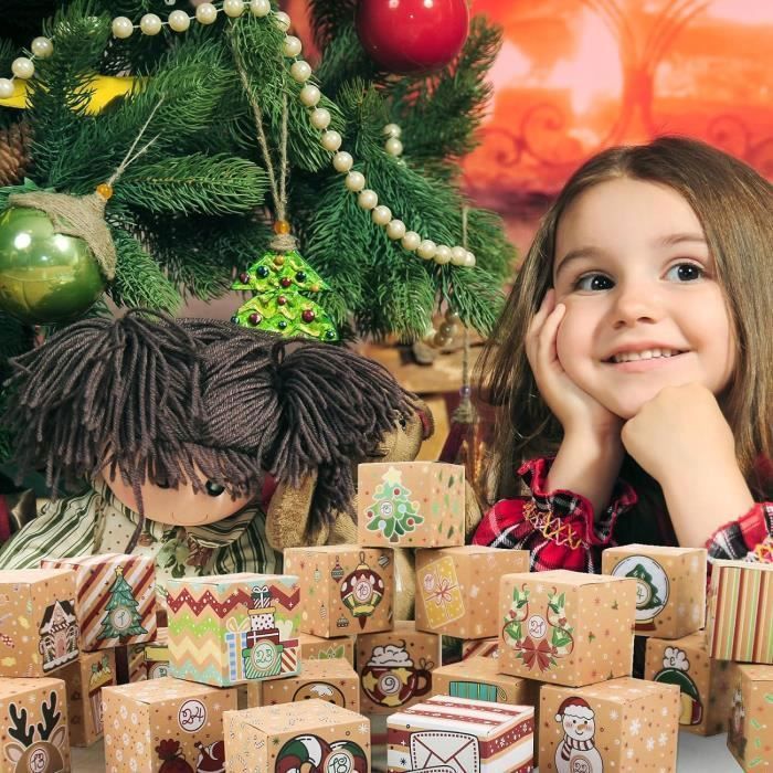 AMARI ® Calendrier De LAvent à Remplir Christmas Mix - 24 Sacs En P Avec Des Agrafes En Bois A Realiser A Noel Sacs Amz B0cgf