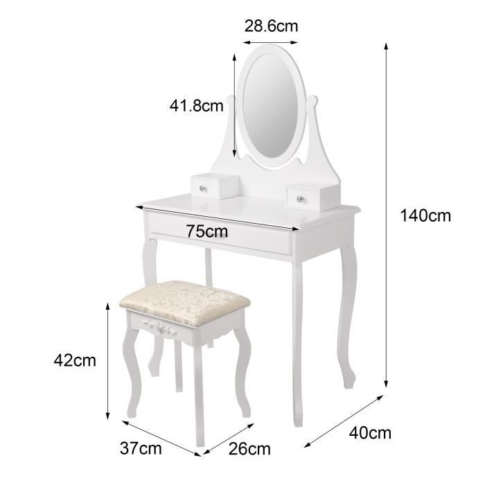 ML-Design - Table de maquillage coiffeuse blanc avec éclairage LED miroir  et tabouret en MDF - Coiffeuse - Rue du Commerce