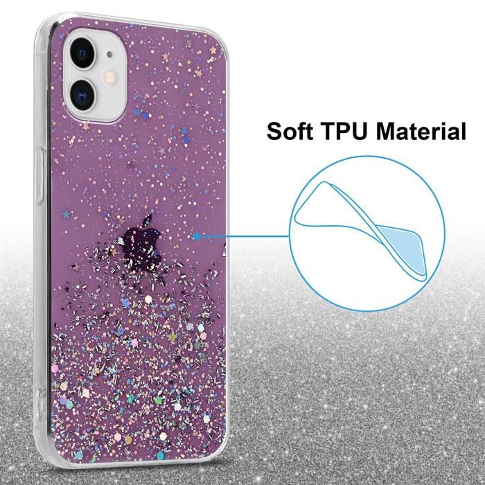 Coque Silicone Paillettes Antichoc Pour IPhone 11 à 17 Pro Max - Transparente - Neuf