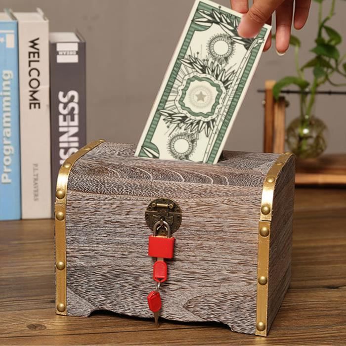 Minifinker boîte d'économie d'argent Tirelire en bois fabriquée à la main,  caisse écologique en bois avec serrure creatifs vitrine - Cdiscount Maison