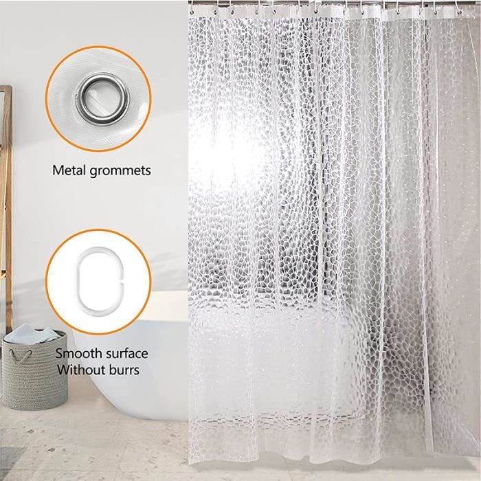 Rideau 180x200 Rideau De Douche Motif Plage/palmiers - 180x200cm - Anti- Moisissure (12 œillets Métal) - Lavable Machine Rideau Baignoire