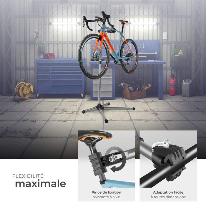Pied De Montage Vélo KARAT – Support Atelier 30 Kg, Hauteur 113,5–193 Cm, Rotatif 360°, Pliable Noir/rouge