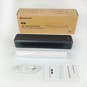 Imprimante Thermique Portable A4 Sans Fil - Blanc, Connexion Bluetooth, Pour école Ou Bureau, Compacte Et Polyvalente