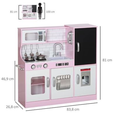 Lisfiva 64 pièces 5 en 1 Jouets de cuisine roses avec lumière et sons, ensembles de meubles de cuisine miniature pour enfants de 4 à 8 ans, jeux de poupées pour les