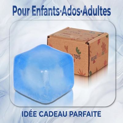 Cube Anti-stress Ice Cube Squishy 3,5 Cm – Gel Doux, Résistant, Boîte Cadeau Bleue