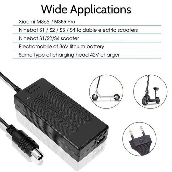 Chargeur 42V 2A Pour Trottinette Xiaomi M365, Ninebot ES1/ES2 | Rapide, Sécurité Intégrée, Voyant LED