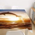 3D Nappe Rectangulaire Dauphin Imprimé Anti Tache Nappe de Table Imperméable Lavable(Dolphin Sunrise) 135*180cm [95]-0