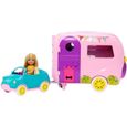 Barbie Famille Coffret mini-poupée Chelsea avec sa voiture et sa caravane, figurine chiot et accessoires, jouet pour enfant, FXG90-0