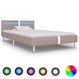 Lit adulte contemporain OVONNI - Structure de lit avec bande LED - Cappuccino similicuir 90x200cm-0