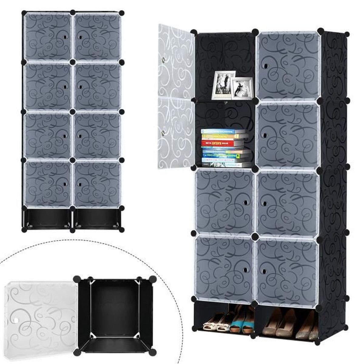 Armoire de Chambre 8 Cubes en Plastique Noir XMTECH Cdiscount Maison