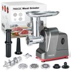 7MAGIC MGQ Hachoir à Viande Électrique professionnel 3 en 1 - Poussoir a saucisse - Lame en acier inoxydable - Gris