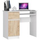 Bureau d'ordinateur AKORD gauche PIKSEL Blanc 90 cm 1 porte 1 tiroir façade Chêne Sonoma 3 étagères 90x50x77 cm