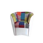 BRAND Fauteuil - VALENTINA - Éco-cuir blanc - Assise tissu patchwork - Confort optimal - Design contemporain