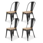 KOSMI Lot de 4 chaises en métal noir mat et assise en bois clair - Style industriel