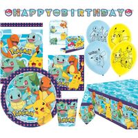 Kit Pokémon 56 pièces Vaisselle jetable & décoration Anniversaire d'enfant fête à thème, Multicolore + 1 gourde Pokemon OFFERTE