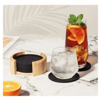 Sous-verres ronds en silicone isolant thermique, pour verres à boissons, ensemble de 8, avec un étui en 1 bambou offert, Noir