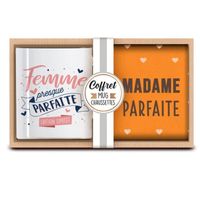 Coffret tendresse mug + chaussettes 'Femme Parfaite - Madame Parfaite' orange [A3423]