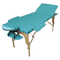 Table de massage pliante 3 zones en bois avec panneau Reiki + Accessoires et housse de transport - Bleu turquoise - Vivezen
