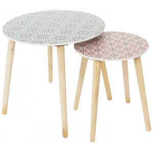 TABLE GIGOGNE Tables gigognes en bois - Patio - Lot de 2 - Rouge