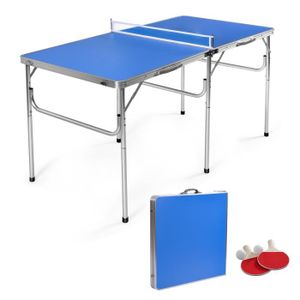 TABLE TENNIS DE TABLE DREAMADE Mini Table de Ping-Pong Pliable Portable avec 2 Raquette 2 Balles pour Enfant Adulte, Intérieur/Extérieur,152x76x76CM,Bleu