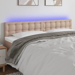 TÊTE DE LIT Tête de lit à LED Cappuccino - ESTINK - 200x5x78/88 cm - Similicuir - Bande LED
