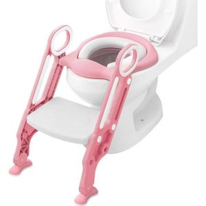 RÉDUCTEUR DE WC Siège de Toilette Enfant Pliable et Réglable, Reducteur de Toilette Bébé avec Marches Larges, Lunette de Toilette Confortable (Rose)